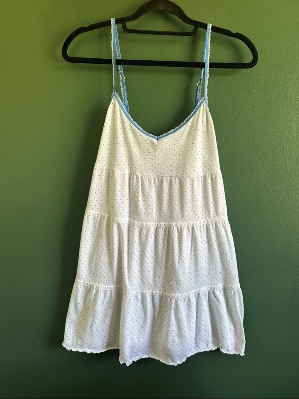 Y2K Pink Victoria’s Secret Vintage White Tiered Nightgown with Blue Trim Size M